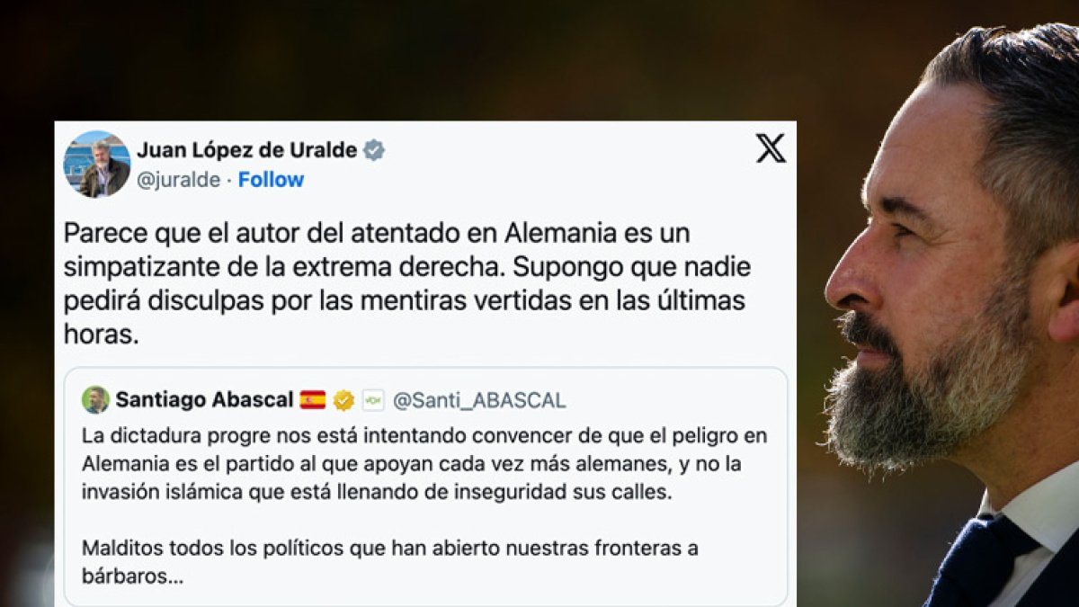 Abascal tira de xenofobia tras el atentado en Alemania y las redes le recuerdan que según las investigaciones el autor era islamófobo y de ultraderecha