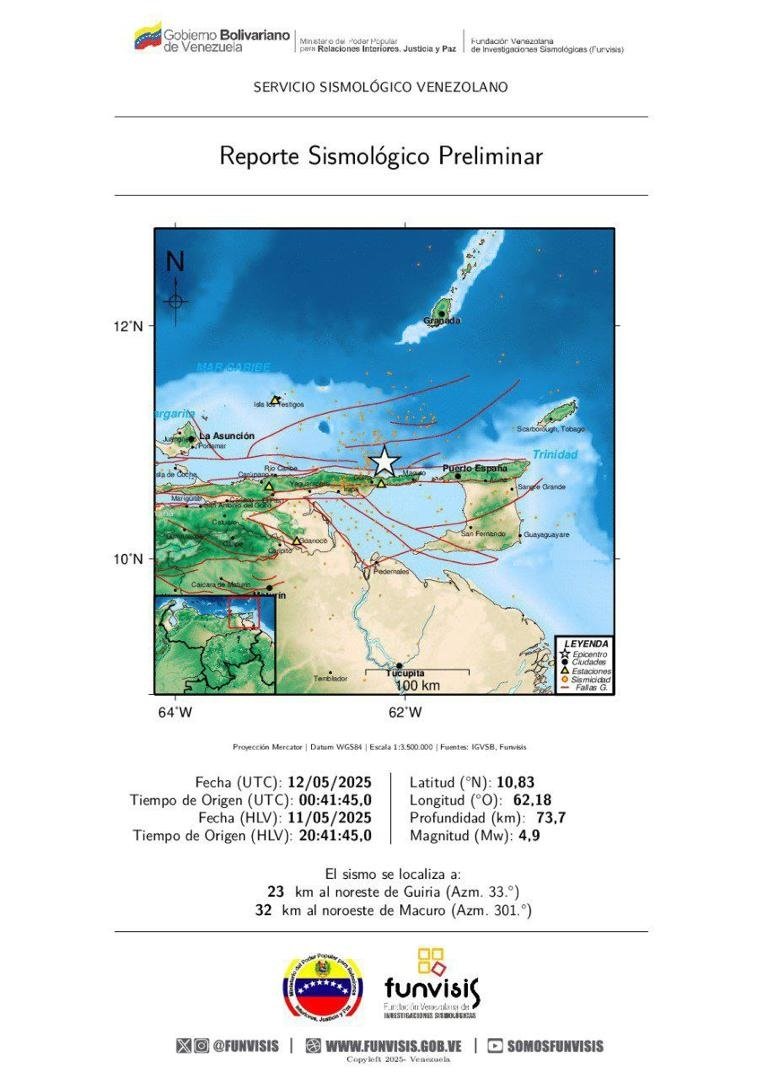 Sismo de magnitud 4.9 se sintió en Ciudad Guayana la noche del domingo